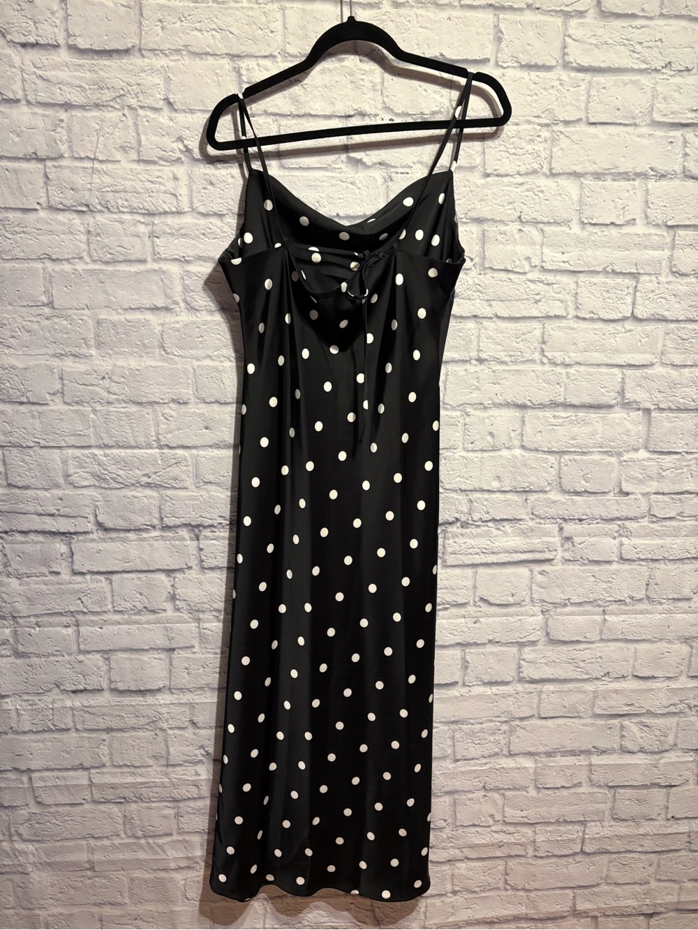 Black Polka Dot Satin Cowl Neck Slip Dress Size 8 - Picture 5 of 7